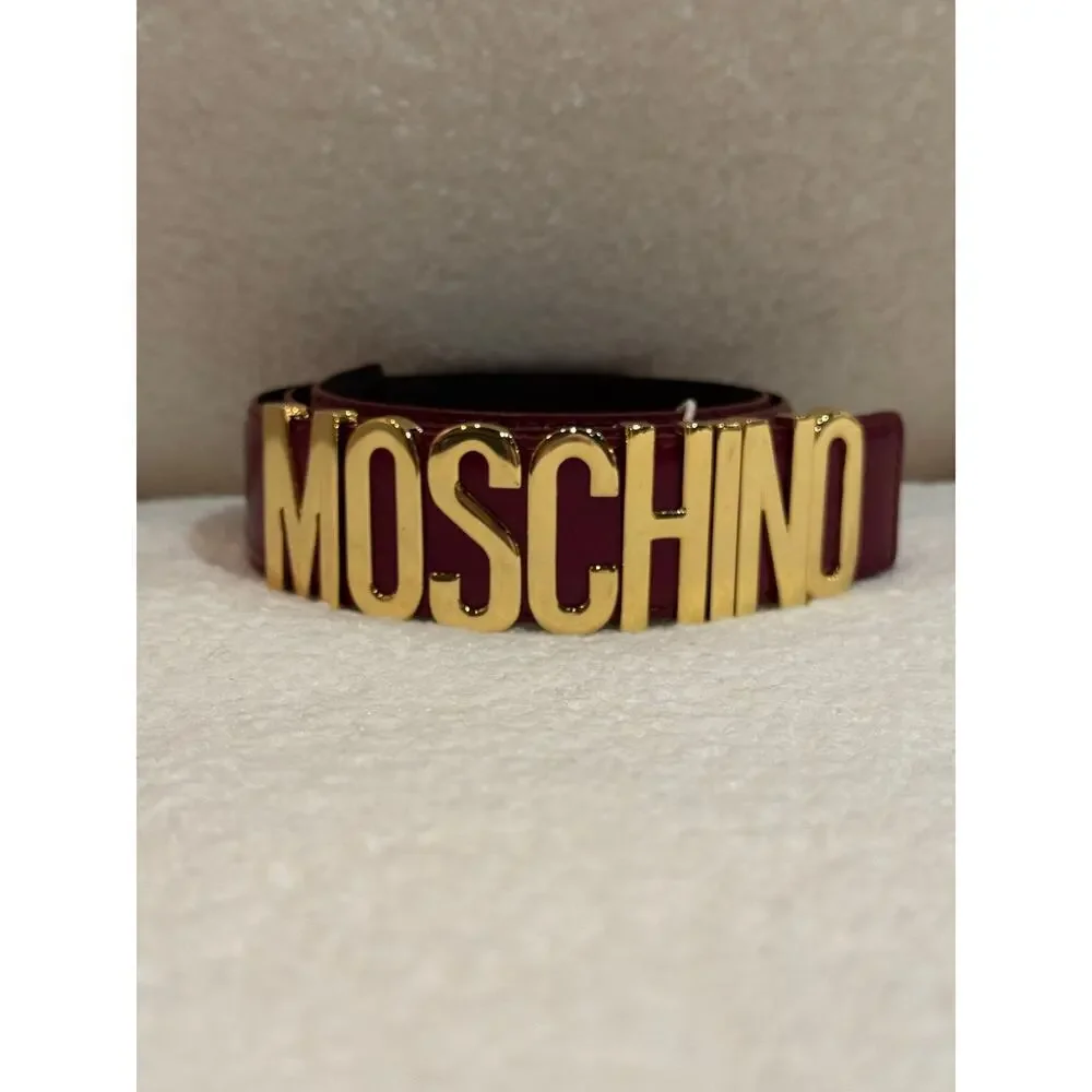 MOSCHINO Logo Calfskin Magenta Violet Belt